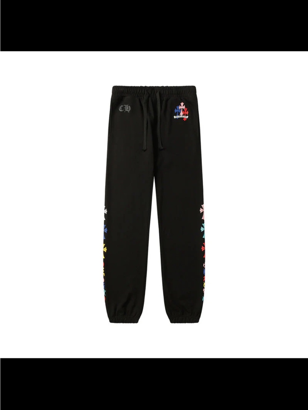 Chrome Hearts Black Joggers with Multicolor Cross Motif